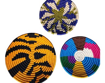 Handwoven Boho Wall Basket Set – Tribal Pattern Home Decor Set of Three