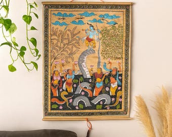 Traditional Pattachitra Krishna Kaliya Mardana Scroll Painting