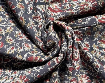 Handcrafted Kalamkari Fabric with Traditional Floral Motifs