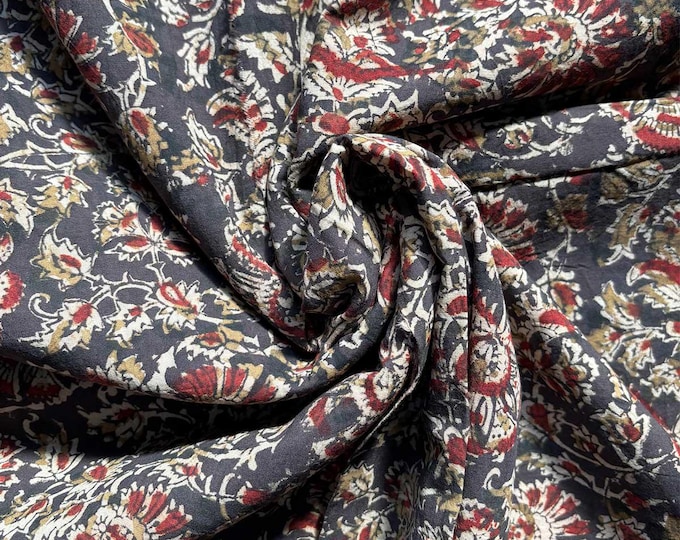 Featured listing image: Handcrafted Kalamkari Fabric with Traditional Floral Motifs