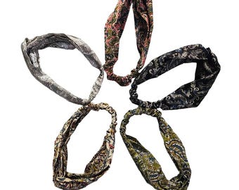 Handmade Cotton Twist Headband - Green Paisley Floral Print