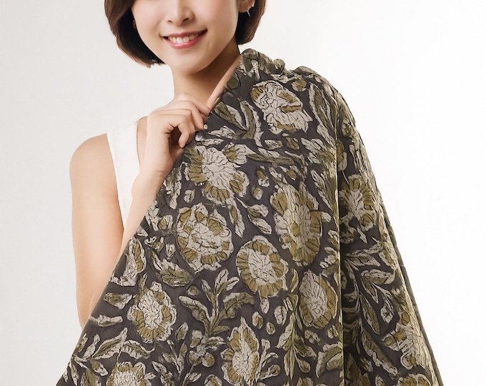 Featured listing image: Dark Floral Cotton Fabric with Hand-Drawn Botanical Detailing