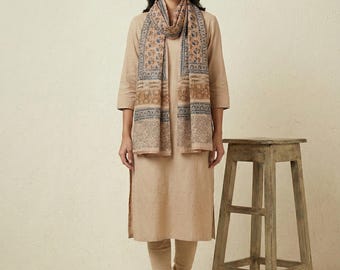 Rustic Earth Kalamkari Wrap - Wide Cotton Stole