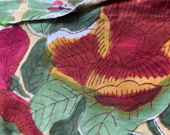 Soft Cotton Floral Print Fabric – Yellow Base with Pink & Teal Motifs