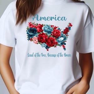 Mapa de Estados Unidos con diseño floral PNG, Tierra de la libertad gracias a la valentía, Descarga digital, Mapa de EE. UU. con flores en color agua PNG, 4 de julio Floral