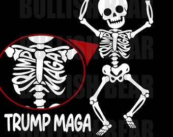 Esqueleto de Halloween ligeramente sutil PNG, PNG divertido de Halloween de Trump, diseño de esqueleto pro-Trump, respuesta a esqueleto de Trump ligeramente sutil
