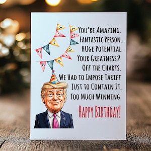 Trump verjaardagskaart png-ontwerp, grappige verjaardagskaart bericht Trump stijl humor png, grappige Trump verjaardagswensen 2025 digitale downloads,