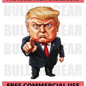 Dibujo de Trump señalando con el dedo, descarga digital PNG, clipart de Trump con cara seria, caricatura política, diseño gráfico de caricatura de Trump