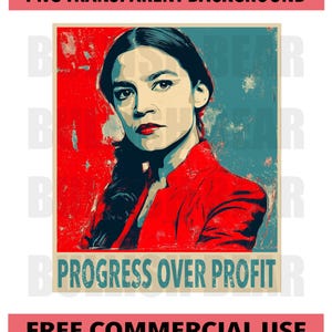 Puede incluir: Retrato estilizado en tonos rojos y azules. La imagen muestra a una persona con una chaqueta roja, con el texto "PROGRESS OVER PROFIT" y "FREE COMMERCIAL USE". El fondo es una mezcla de rojo y azul.