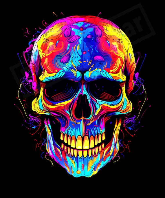 Neon Skull Digital Download, PNG File Transparent Background, PNG