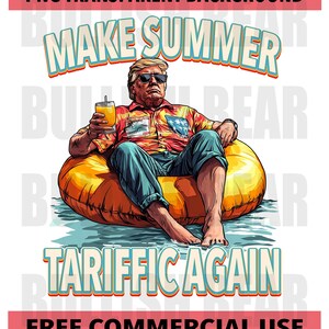 面白いトランプの夏の関税が再びPNG、夏と関税のデジタルダウンロード、クールなトランプビーチと関税、トランプ関税夏PNG、