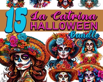 Halloween La Catrina Digital Download, PNG File Trasparent Background, PNG Clip art design for Sublimation, DTG Heat Transfer Shirt, Mugs