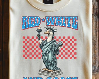 Funny Red White and Goose PNG, 4th of July Patriotic Goose Digital Download, Statue of Liberty Goose Vintage Stye PNG for Shirts, mugs, etc