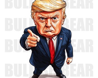 Serious Trump Cartoon PNG Digital Download, Trump Pointing Finger Clipart, Political Cartoon Art, Trump Caricature Graphic,