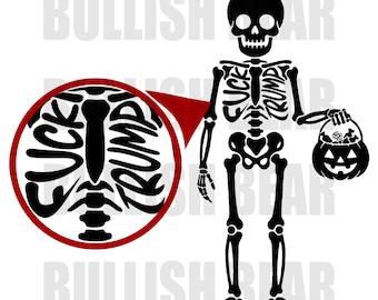 Skelet F*ck Trump png, enigszins subtiel Halloween-skelet snoepshirt png, spookachtig seizoen Halloween-kostuum, anti-troef png, halloween-png