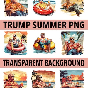 クールなトランプの夏の PNG、トランプ大統領のビーチでの休暇のデジタル ダウンロード、シャツ、マグカップ、カード用の面白いトランプ支持の夏のデザイン