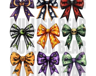 Halloweenn Bow PN, Halloween Ghost Bow Design, Halloween Bows Art, Hair Ribbon Halloween PNG, Cute Bow for Girls Design Digital Download