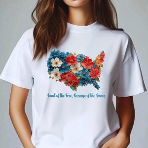 Mapa de Estados Unidos con diseño floral PNG, Tierra de la libertad gracias a la valentía, Descarga digital, Mapa de EE. UU. con flores en color agua PNG, 4 de julio Floral