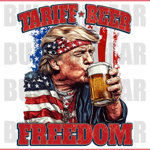 Tariff Beer Freedom PNG, Donald Trump 4th of July Digital Download, Patriotic Trump Independence Day Design, Funny Tariff Trump PNG