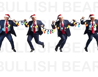 Cute Trump Dancing Christmas PNG, Trump Dancing with Christmas Lights PNG Digital Download. Funny Donald Trump Dance Christmas Decor PNG