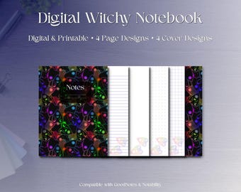 Cuaderno digital ocultista arcoíris, paquete de páginas PDF de Ouija gótica pastel de brujas, diario imprimible gótico espeluznante, descarga digital de tablero de espíritus