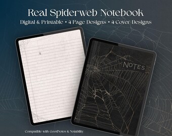 Cuaderno digital de telaraña de estilo Dark Academia, diario imprimible de grimorio gótico (descarga digital)