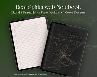 Cuaderno digital con diseño de telaraña gótica, diario imprimible estilo grimorio de la academia oscura (descarga digital)