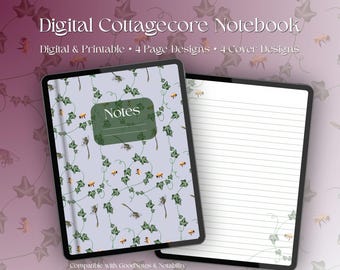 Blue Cottagecore Bug Digital Notebook, Nature-Inspired Insect Botany PDF Page Bundle, Green Thumb Fantasy Garden Printable Journal