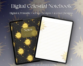 Cuaderno digital Celestial Sun Star, paquete de páginas PDF de astrología cósmica caprichosa, diario imprimible astral etéreo, descarga digital bohemia