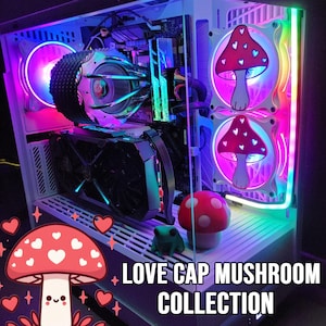 Love Cap Mushroom PC Fan Grill - Multi Color - Gaming Computer Fan Shroud /Grill / Cover - Custom 3D Printed - 120mm, 140mm - Heart, kawaii