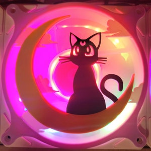 Quad Color Edition Crescent Moon Cat Gaming Computer Fan Shroud / Grill / Cover -  Custom 3D Printed - 120mm, 140mm