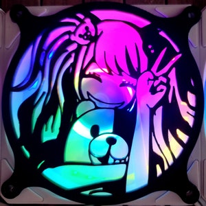Junko Enoshima and Monokuma - Artisan Gaming Computer Fan Shroud / Grill / Cover - Danganronpa - Custom 3D Printed - 120mm, 140mm