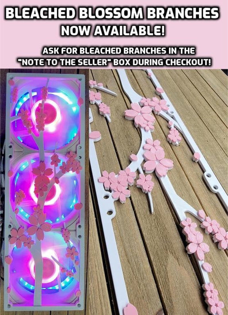 Sakura Cherry Blossom Branch Collection Dual Color Gaming Computer Artisan Fan Shroud / Grill / Cover Custom 3D Printed image 2
