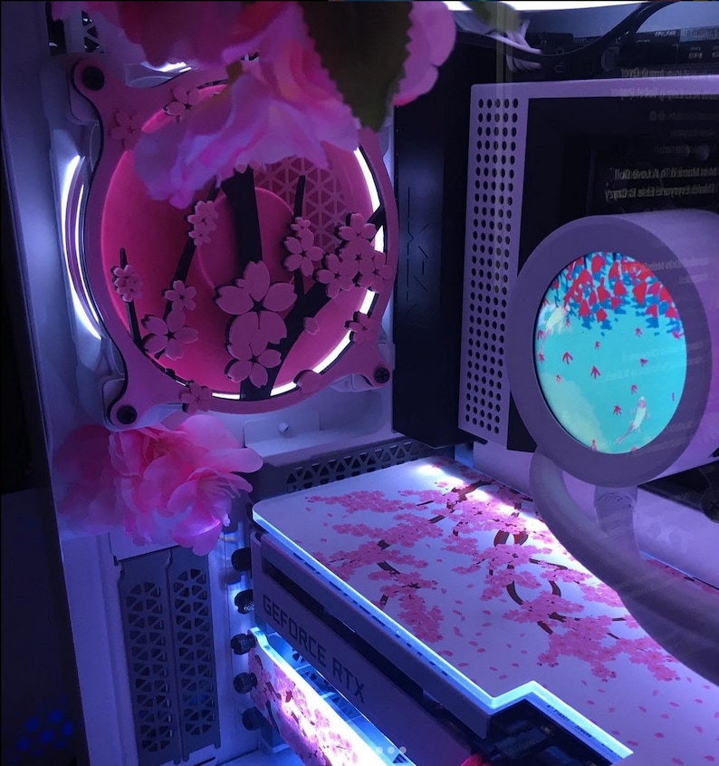 Sakura Cherry Blossom Branch Collection Dual Color Gaming Computer Artisan Fan Shroud / Grill / Cover Custom 3D Printed image 3