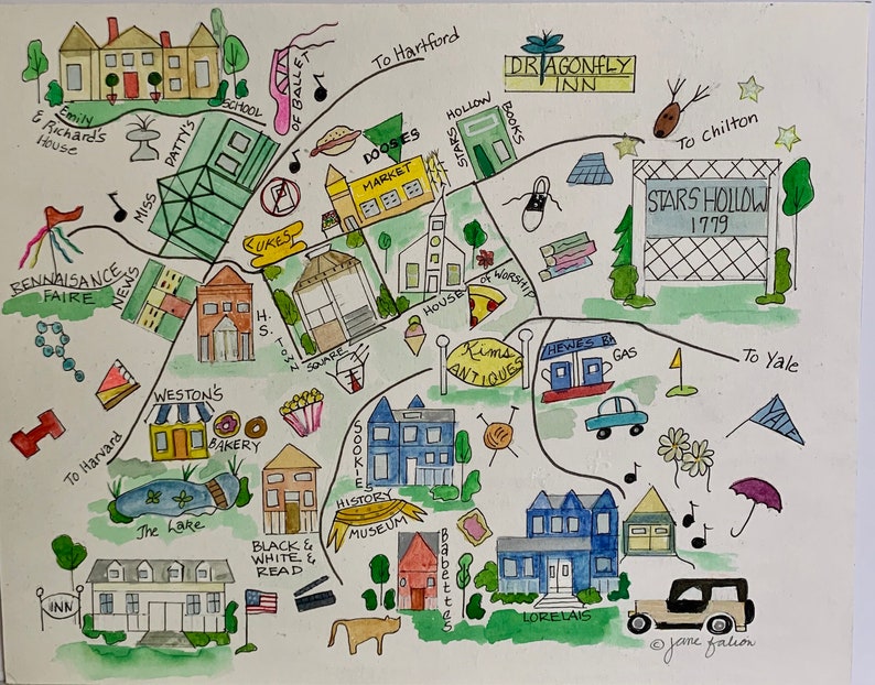 Stars Hollow Gilmore Girls Stars Hollow tourist map Stars Etsy