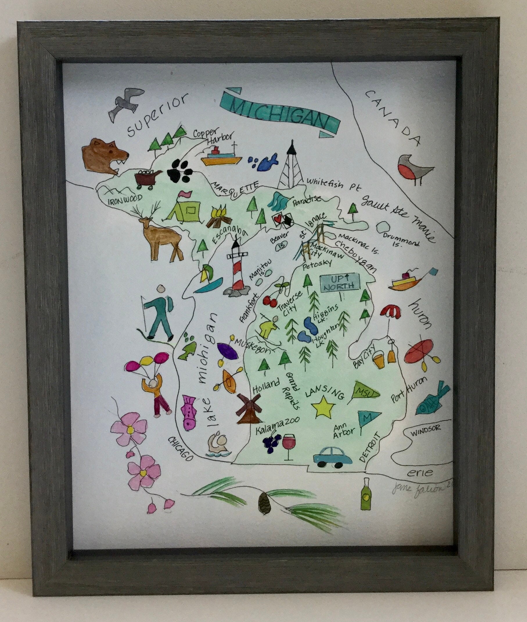 Michigan wall art Michigan art Michigan travel map | Etsy