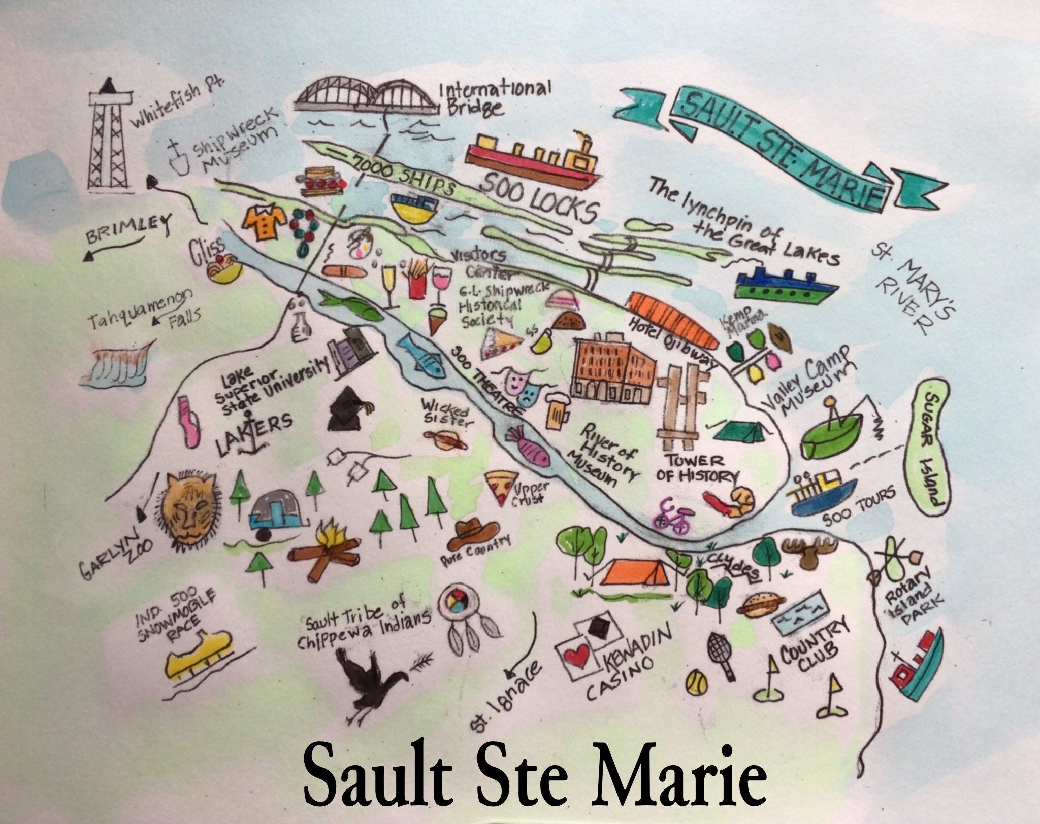 Map Of Sault Ste Marie Michigan Saul Ste Marie Michigan Map Soo Locks Upper Peninusula - Etsy Uk