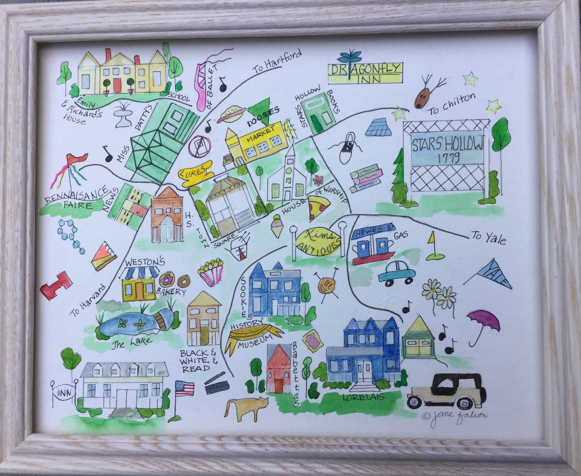 Stars Hollow Gilmore Girls Stars Hollow tourist map Stars Etsy