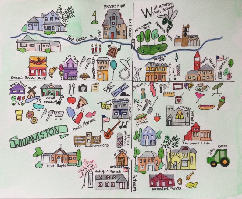 Williamston MI, Map of Williamston, Michigan Maps, Antique Town, Map