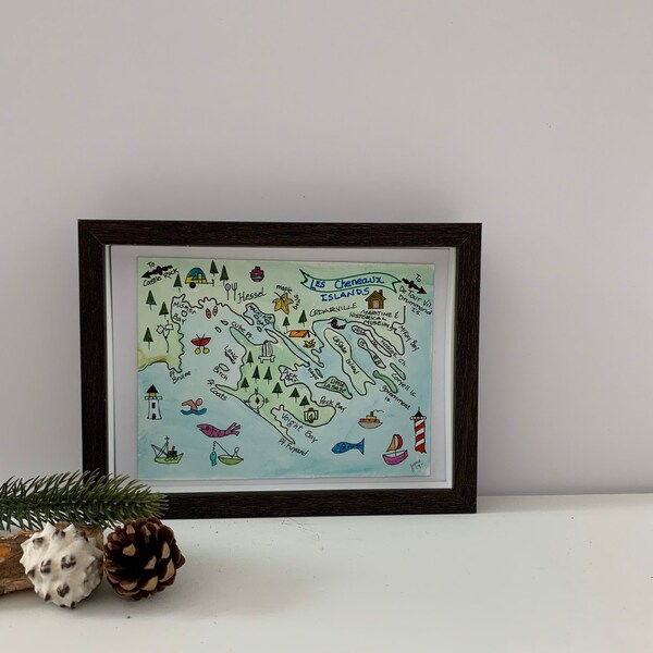 Les Cheneaux Islands map,East side of the U.P. Map, Up North map, original watercolor, home and cottage decor, Michigan wall map, 8 x 10