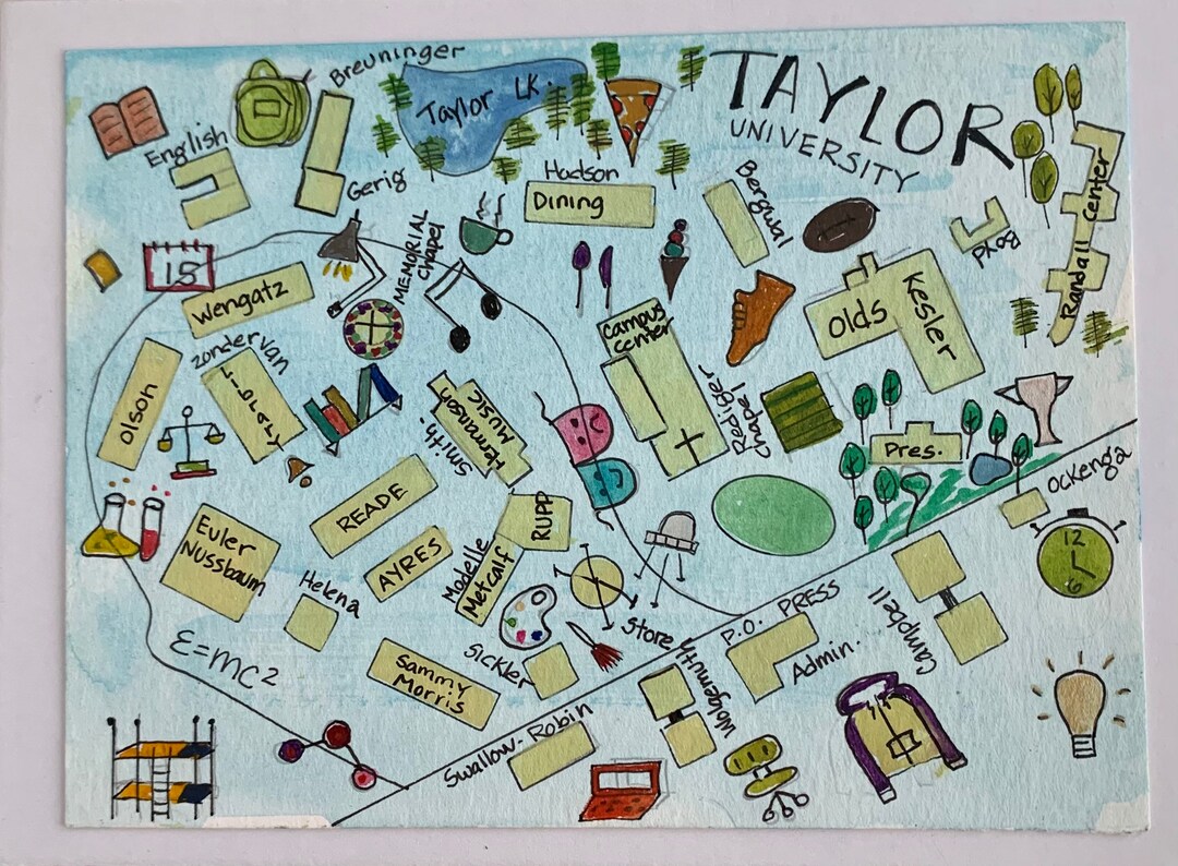 Taylor University, College Maps, Taylor Wall Map, Taylor Map Gift