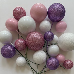 Taartboltoppers, roze paars witte taartdecoraties 20 stuks