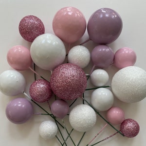 Taartbaltoppers, roze paars witte taartdecoraties 20 stuks