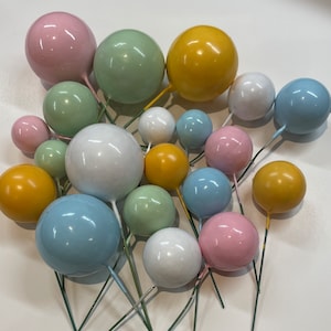 Taartboltoppers, groen roze geel blauw witte taartdecoraties 20st