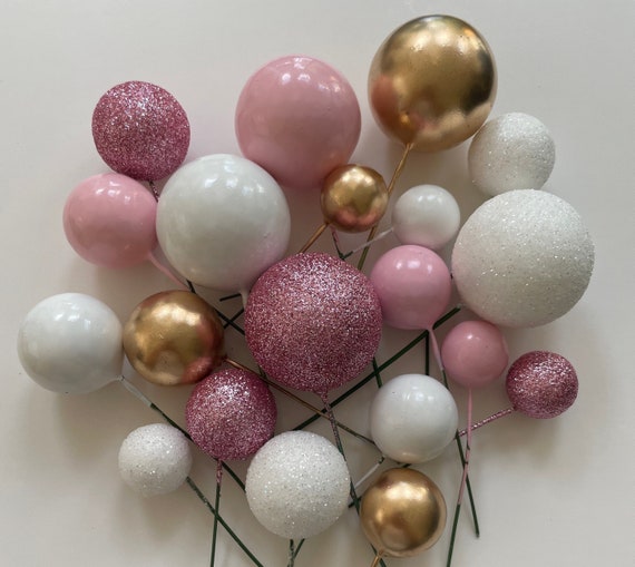 Cake Ball Toppers, Pink White Gold Cake Decorations 20pcs -  Hong Kong