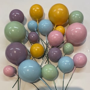 Cake ball toppers, yellow pink green blue purple cake decorations 20pcs