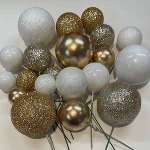 Taartboltoppers, witte en gouden taartdecoraties 20st