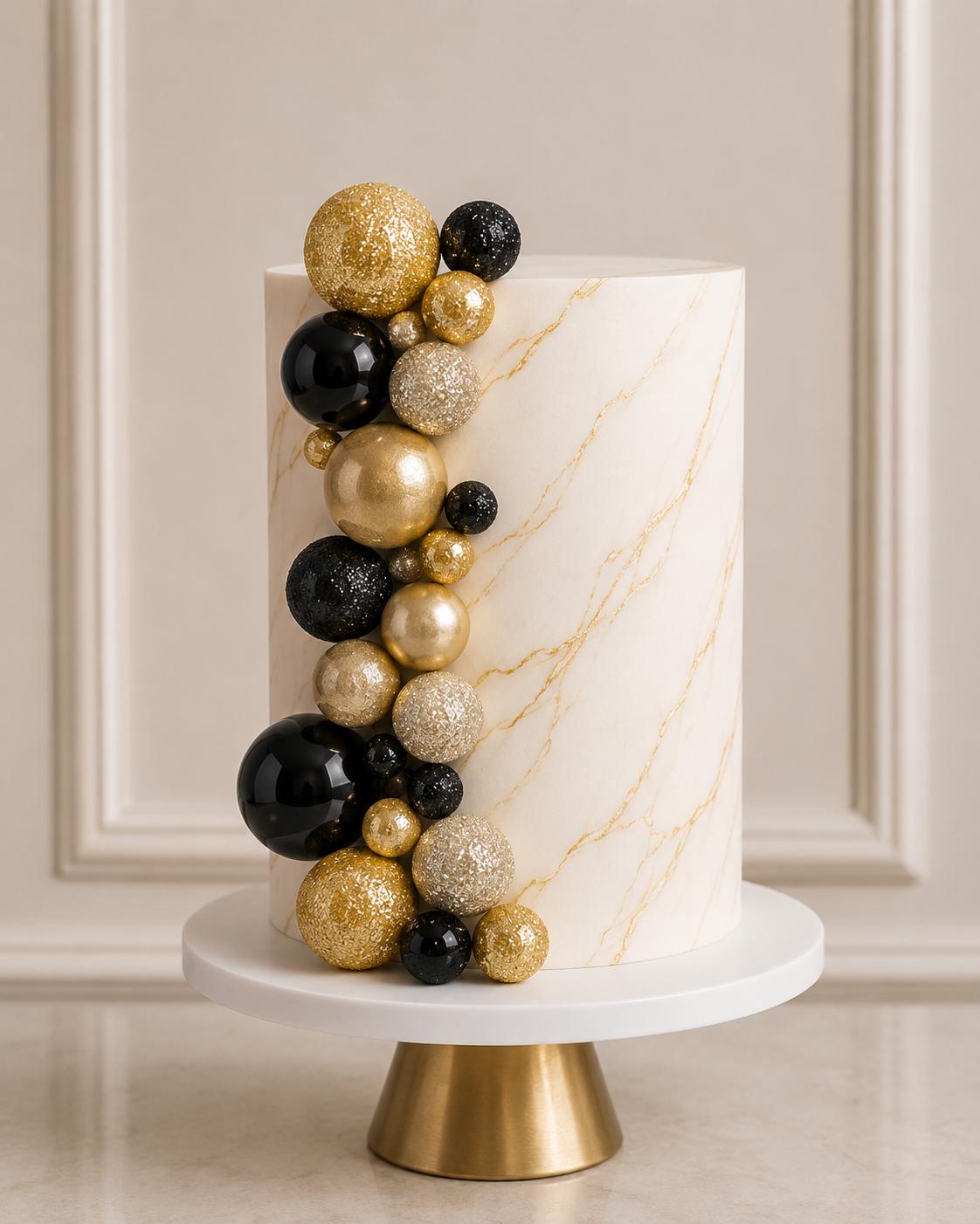 Party Kuchendeko Schwarz Gold 36 Stück 36-teiliges Kuchendeko-Set Schwarz & Gold – Palmblätter, Schaumstoffkugeln & Fähnchen – Für Geburtstag, Hochzeit & Co