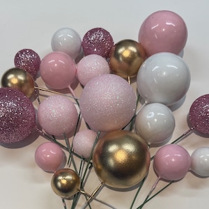 Taartboltoppers,roze goud witte taartdecoraties 20 stuks