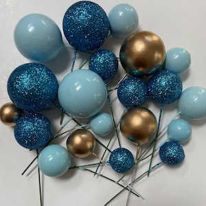 Taartballen, blauwe en gouden taartdecoraties, blauwe cakeballen 20 stuks